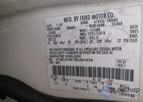 2008 Ford Explorer Limited z USA, uszkodzony, nr VIN 1FMEU75E78UA51034